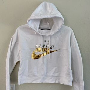 Metallic split logo cropped Hoodie
